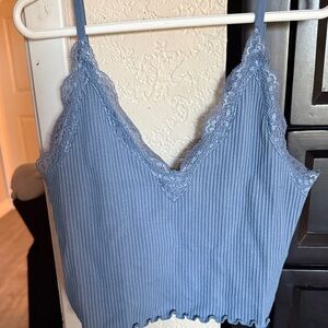 Love Tree Lace-Trim Ribbed Cami - Light Blue